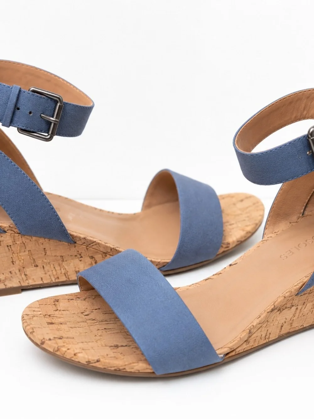 Aerosoles Willowbrook Blue Cork Wedge Sandals Women's 8.5W Wide Ankle Strap